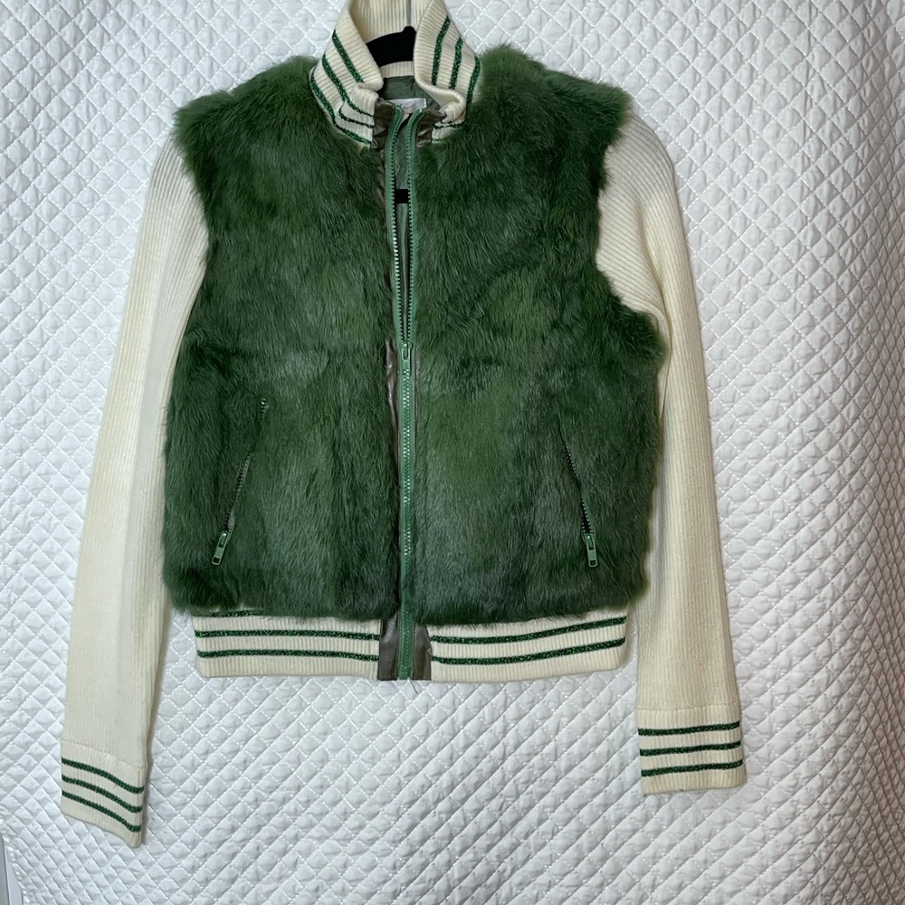 Stella McCartney~Stella rabbit fur & knit jacket. Sparkle stripes cuffs & collar